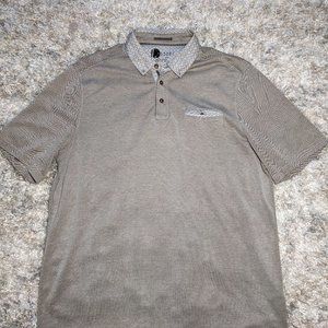 Nicoby Polo shirt with decorative print collar size large in tan color
